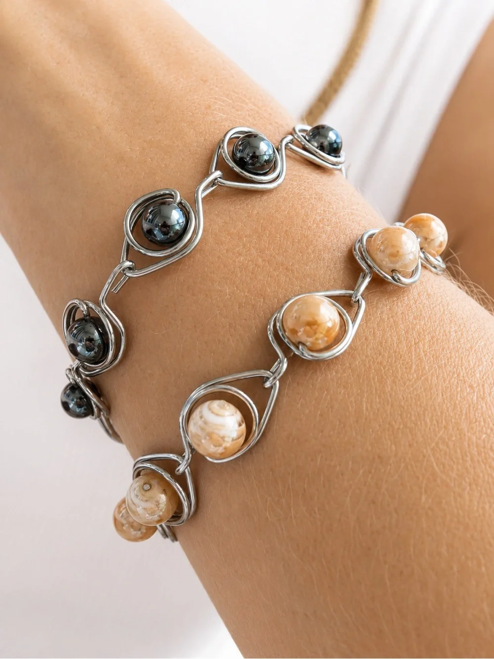 Handmade Wire-Wrapped Beaded Bracelet Set